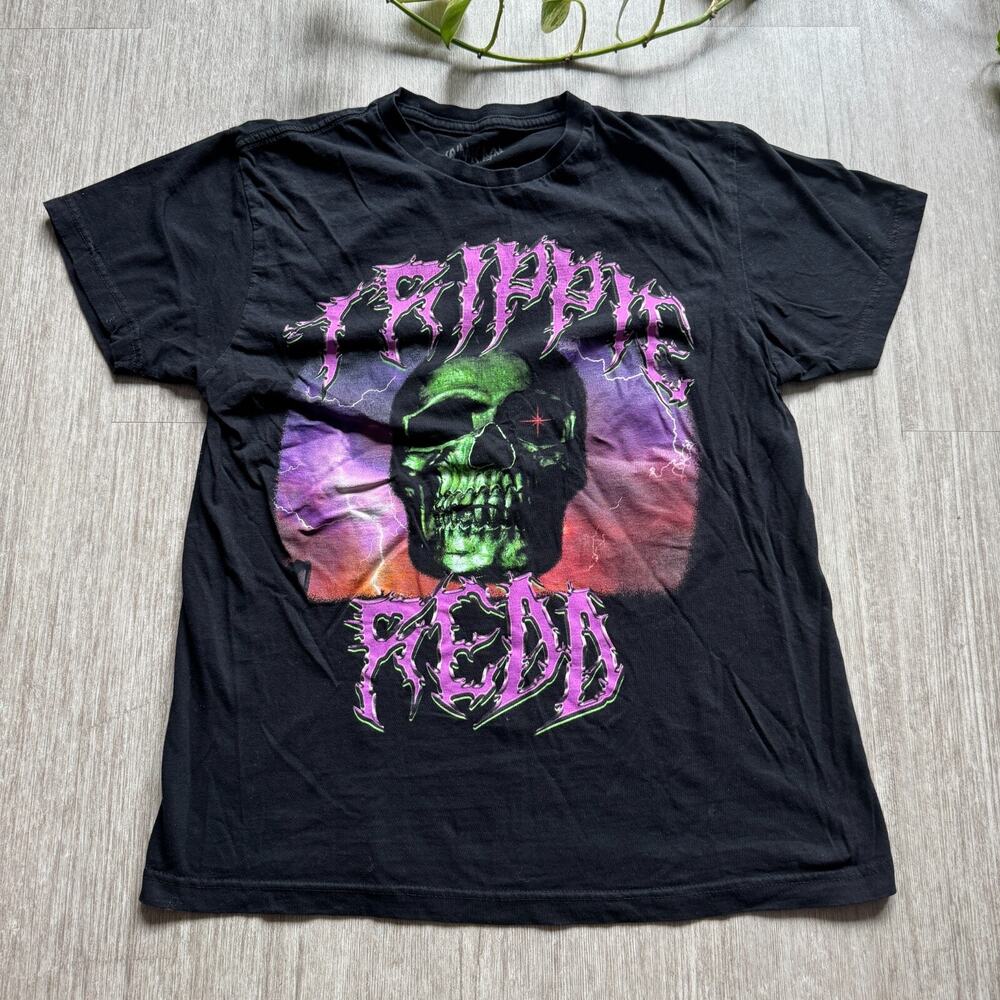 Trippie Redd Mens Skull Death Shirt Black Crewneck Tee Size M Lightning Graphic